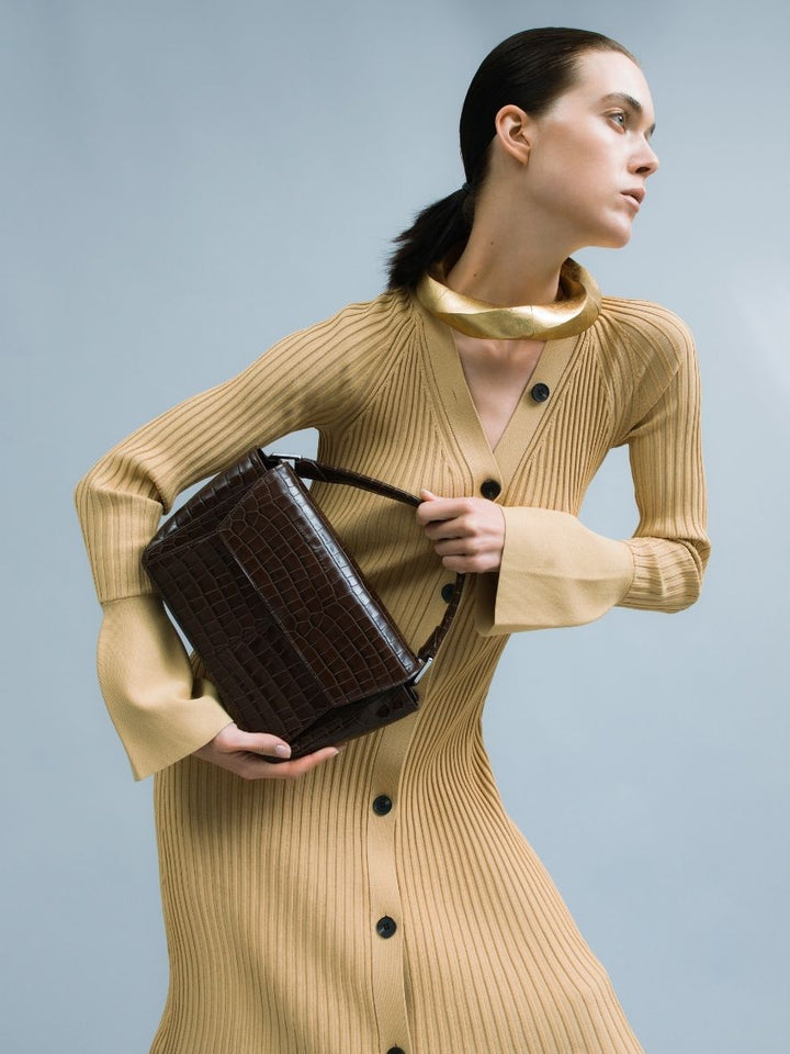 Ikon Shoulder Bag - croco dark chocolate