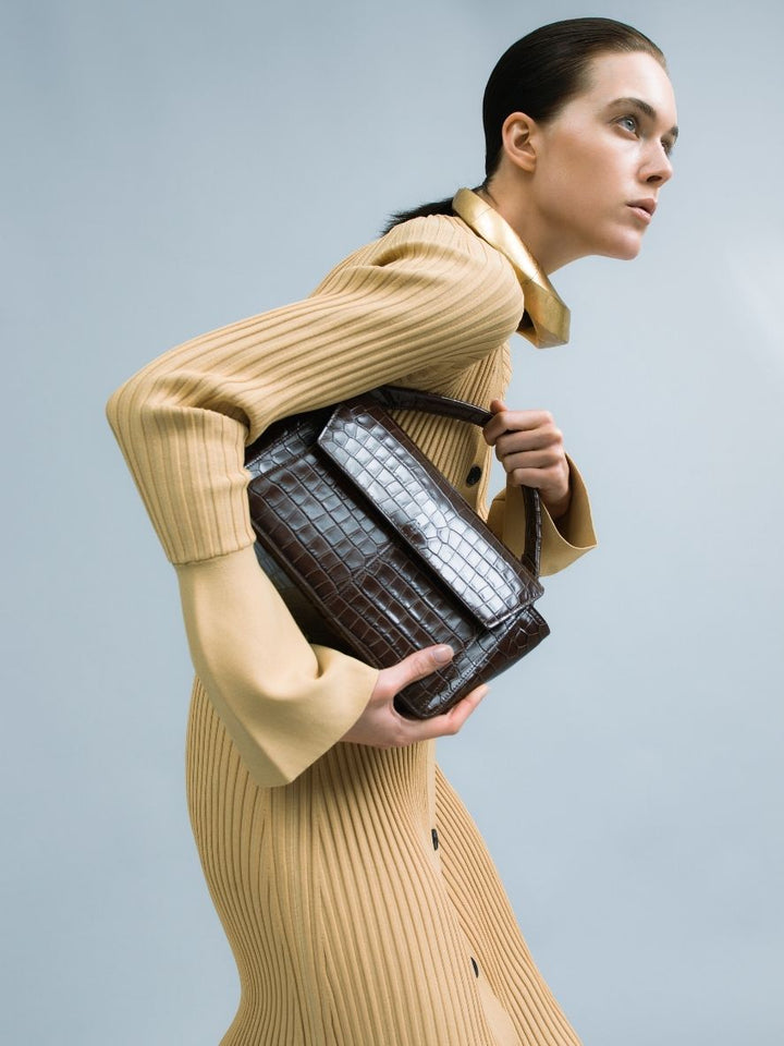 Ikon Shoulder Bag - croco dark chocolate