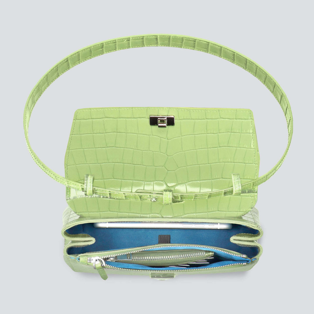 Ikon Clutch - croco lime green