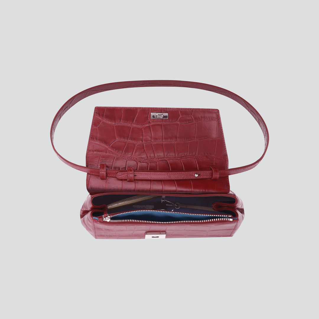 Ikon Clutch - soft croco dahlia red