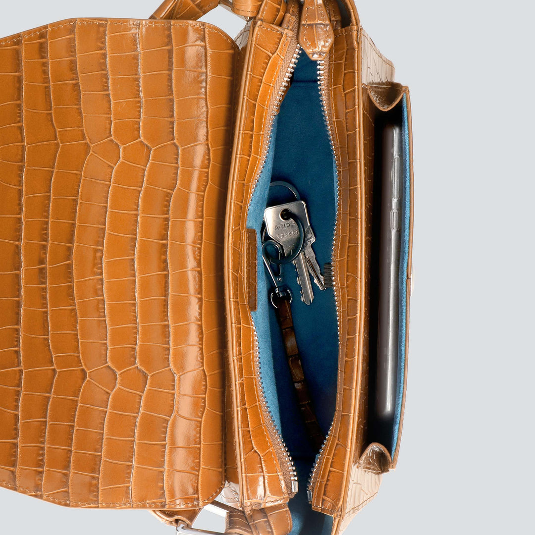 Ikon Shoulder Bag - croco toffee brown