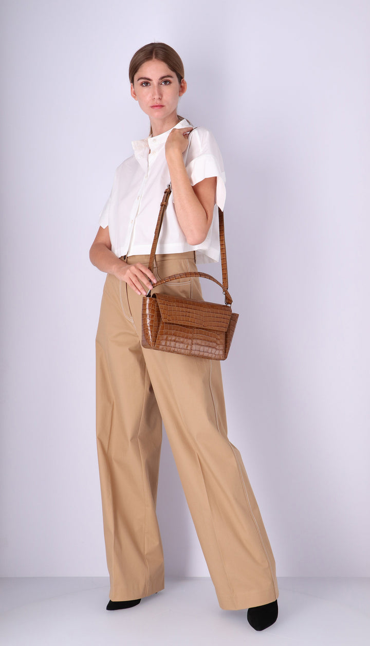 Ikon Shoulder Bag - croco olive brown