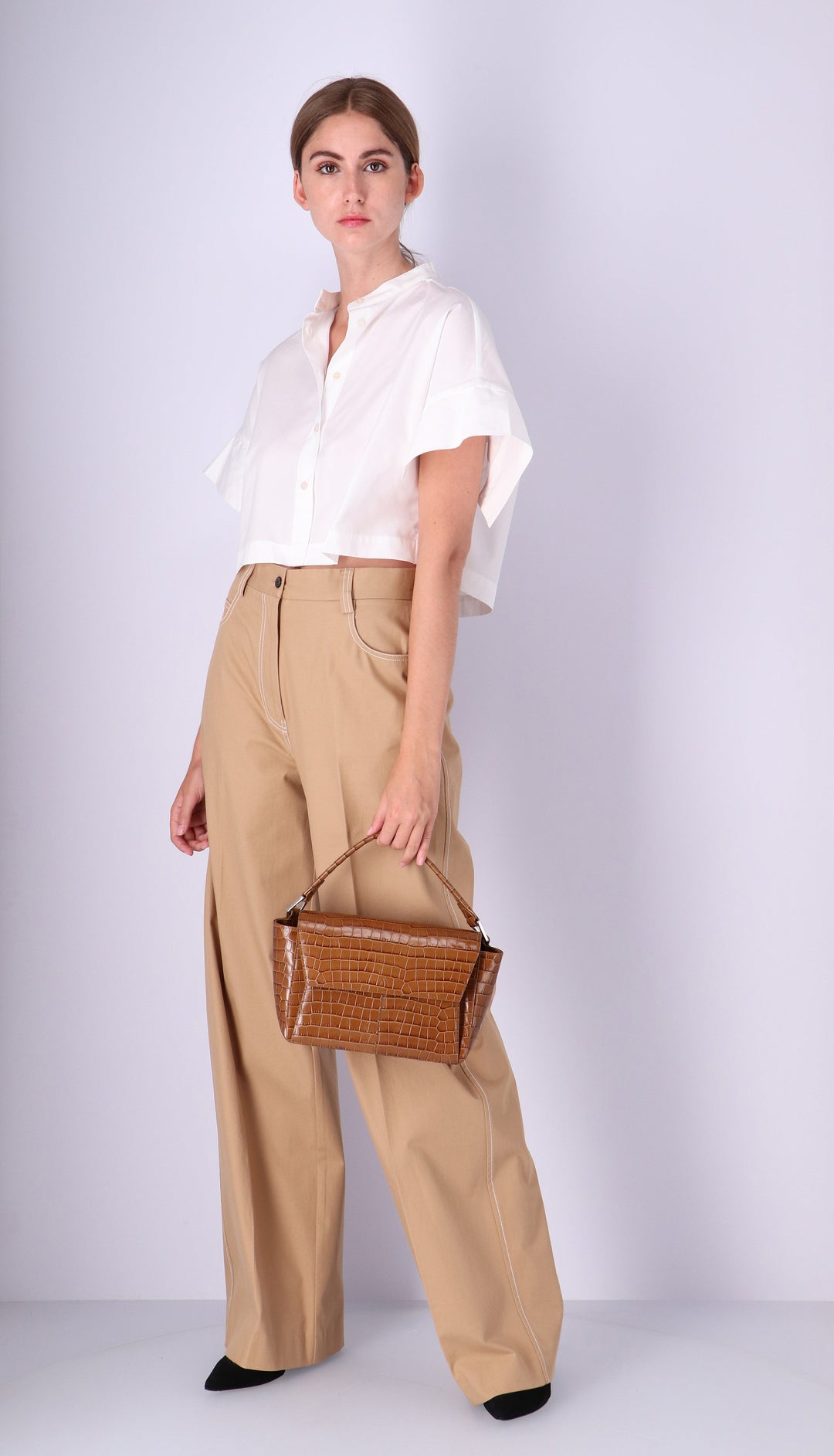 Ikon Shoulder Bag - croco olive brown