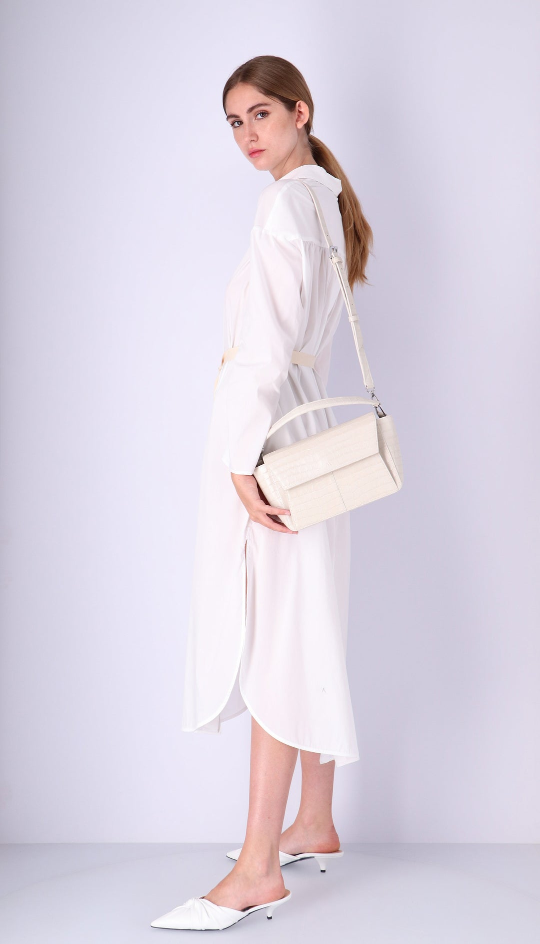 Ikon Shoulder Bag - croco stone white