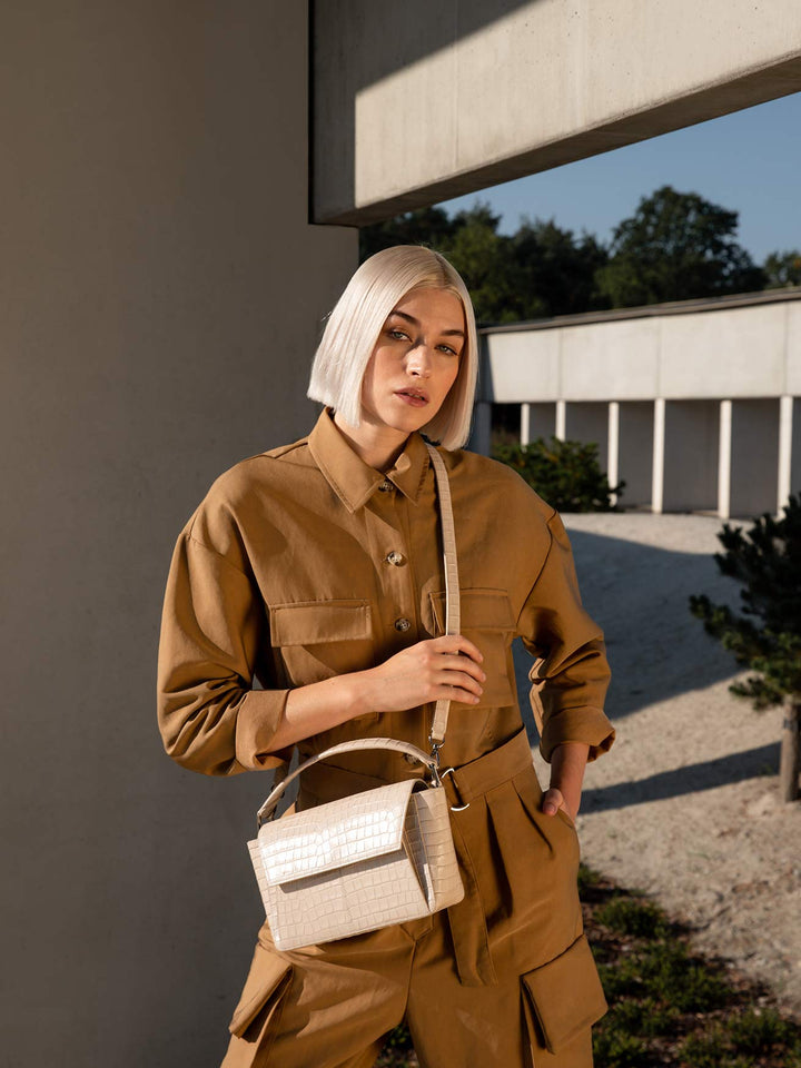 Ikon Shoulder Bag - croco stone white