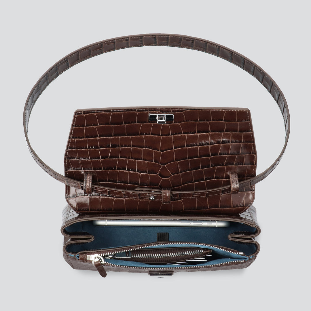 Ikon Clutch - croco dark chocolate