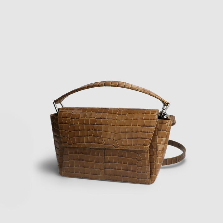 Ikon Shoulder Bag - croco olive brown