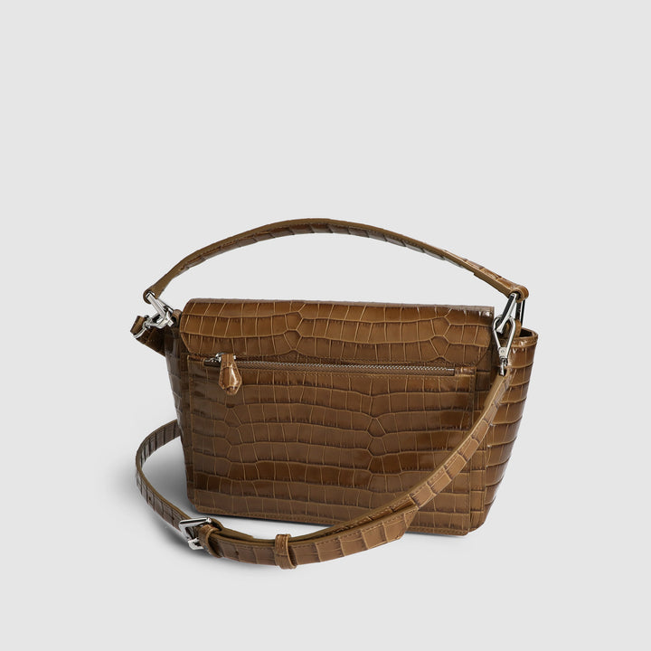 Ikon Shoulder Bag - croco olive brown