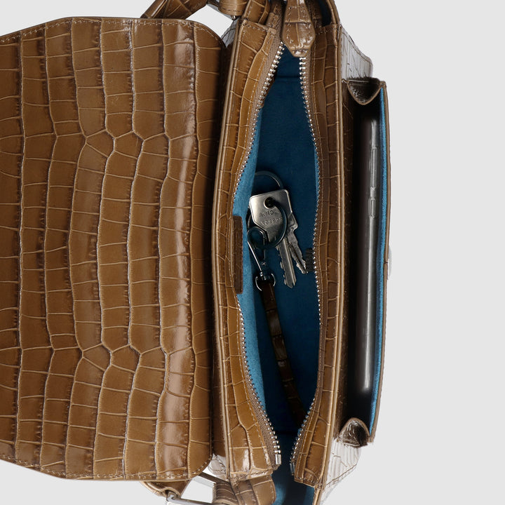 Ikon Shoulder Bag - croco olive brown
