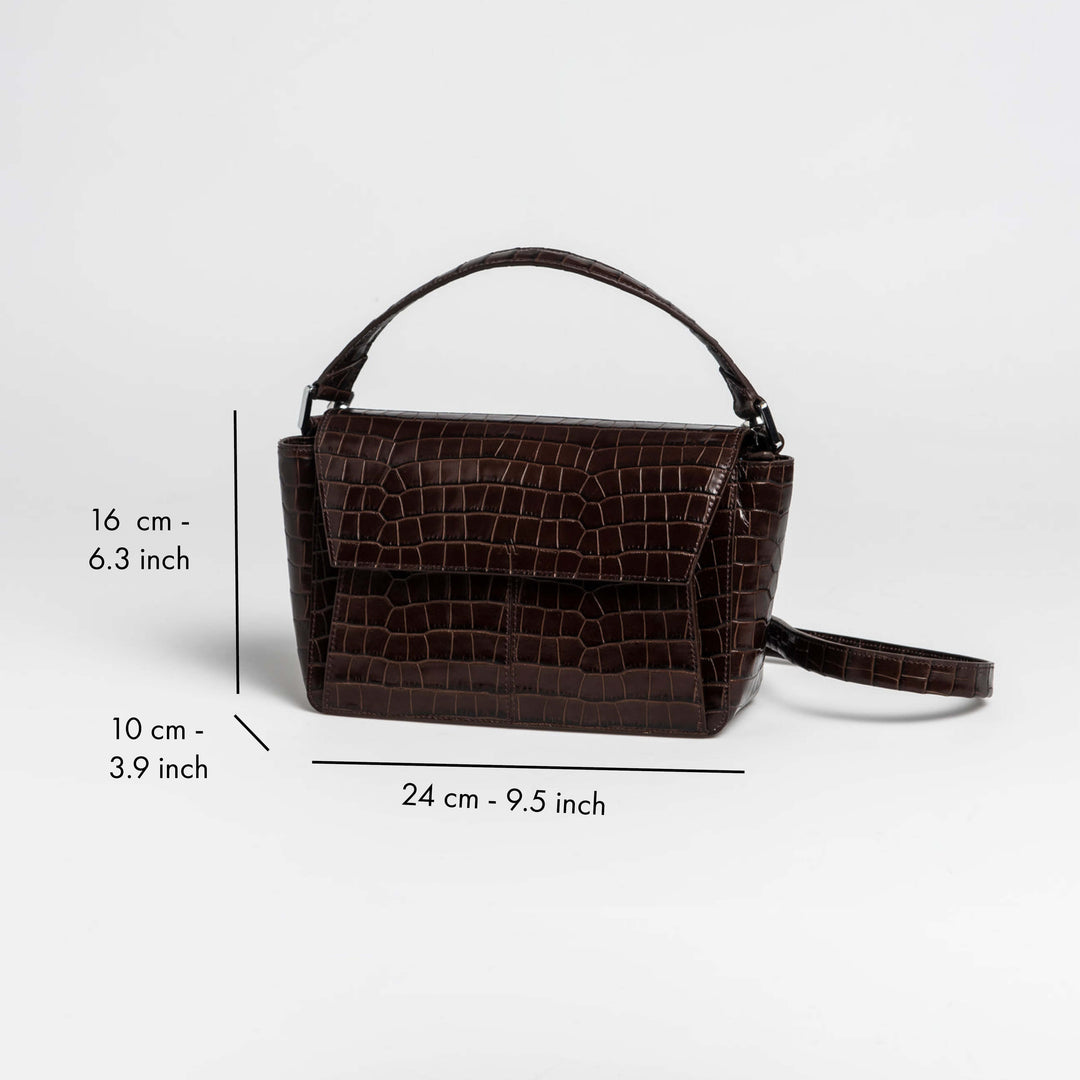 Ikon Shoulder Bag - croco dark chocolate