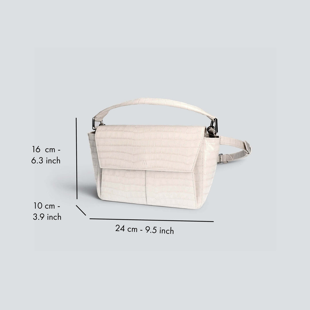Ikon Shoulder Bag - croco stone white
