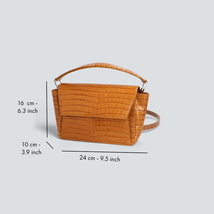 Ikon Shoulder Bag - croco toffee brown