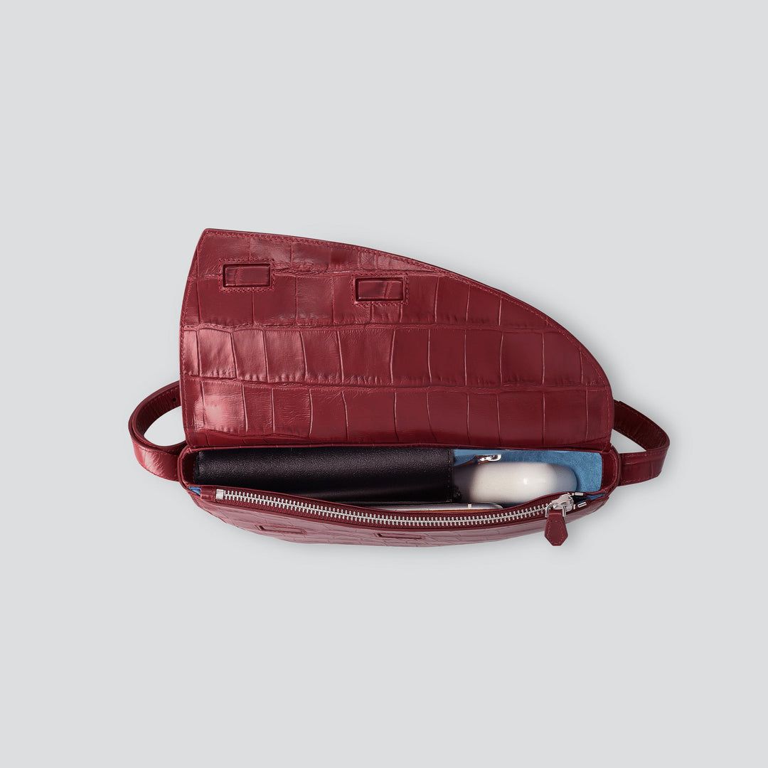 Rebel Cross Body  - soft croco dahlia red