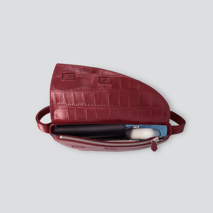Rebel Cross Body  - soft croco dahlia red