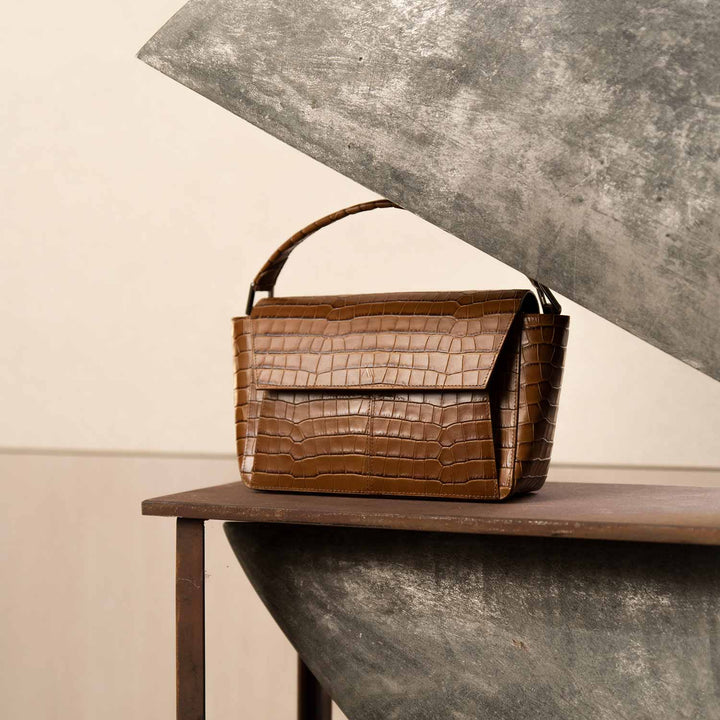 Ikon Shoulder Bag - croco olive brown