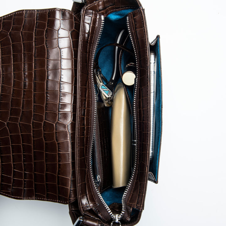 Ikon Shoulder Bag - croco dark chocolate