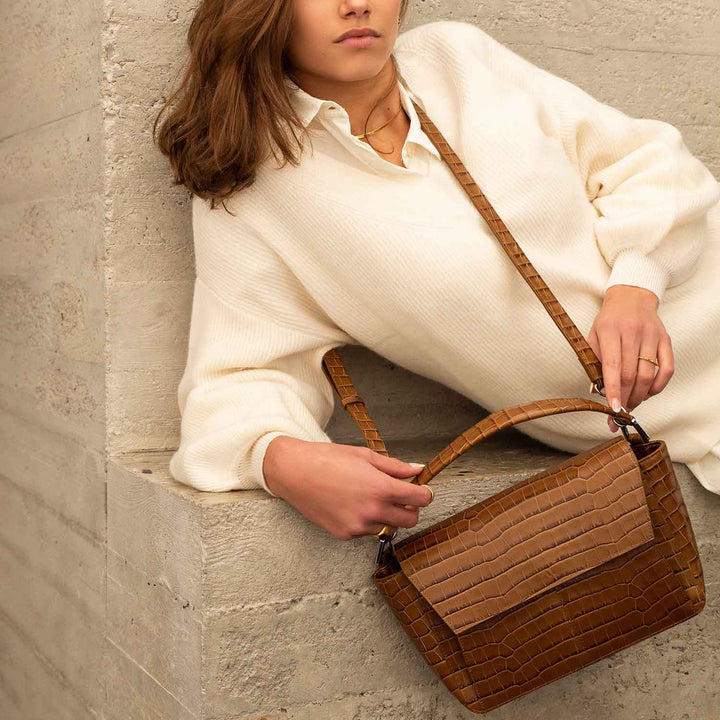 Ikon Shoulder Bag - croco olive brown