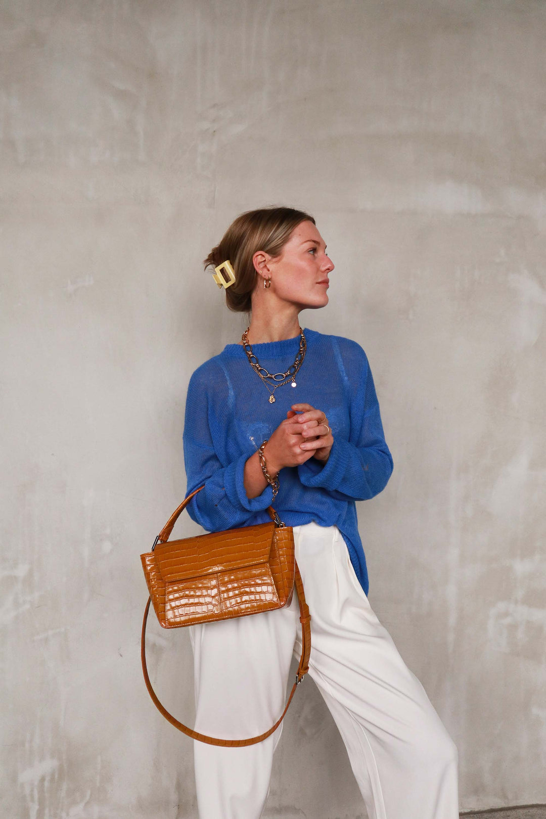 Ikon Shoulder Bag - croco toffee brown