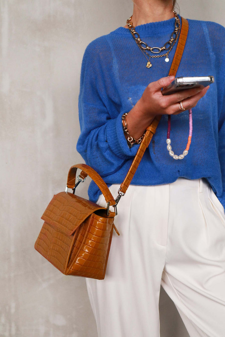 Ikon Shoulder Bag - croco toffee brown